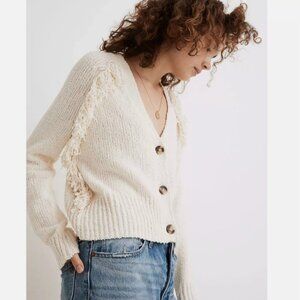 Madewell Chatterton Fringe Cardigan Sweater Ivory XS